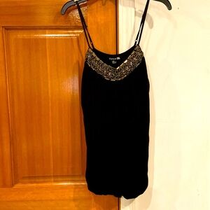 EUC! Women’s size L, Forever 21 black beaded spaghetti strap elastic waist top!